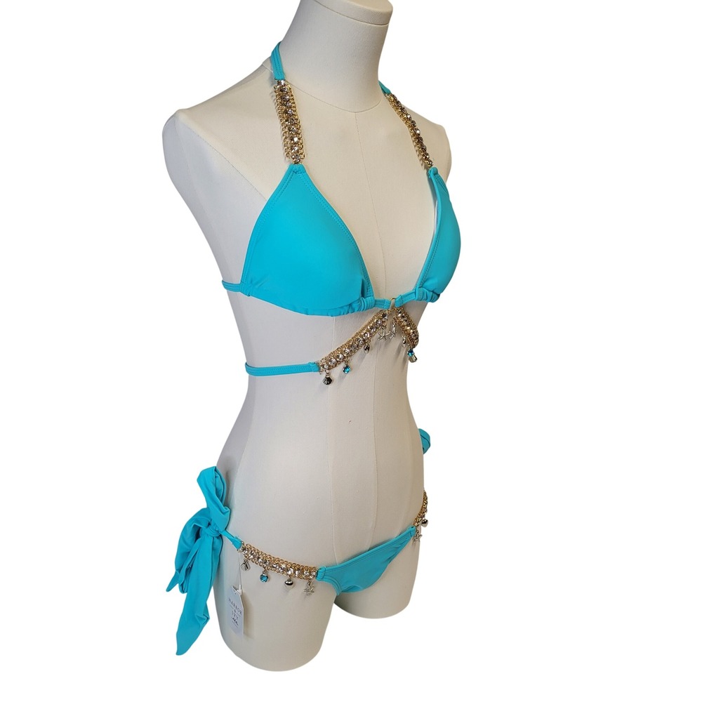 Stunning Turquoise Jeweled Bikini Starfish Charm Two Piece New - Picture 8 of 10